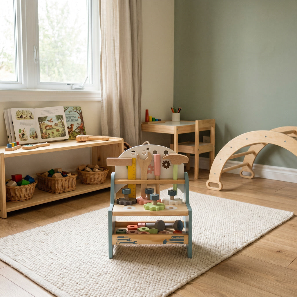 Montessori-miniwerkbank met gereedschap
