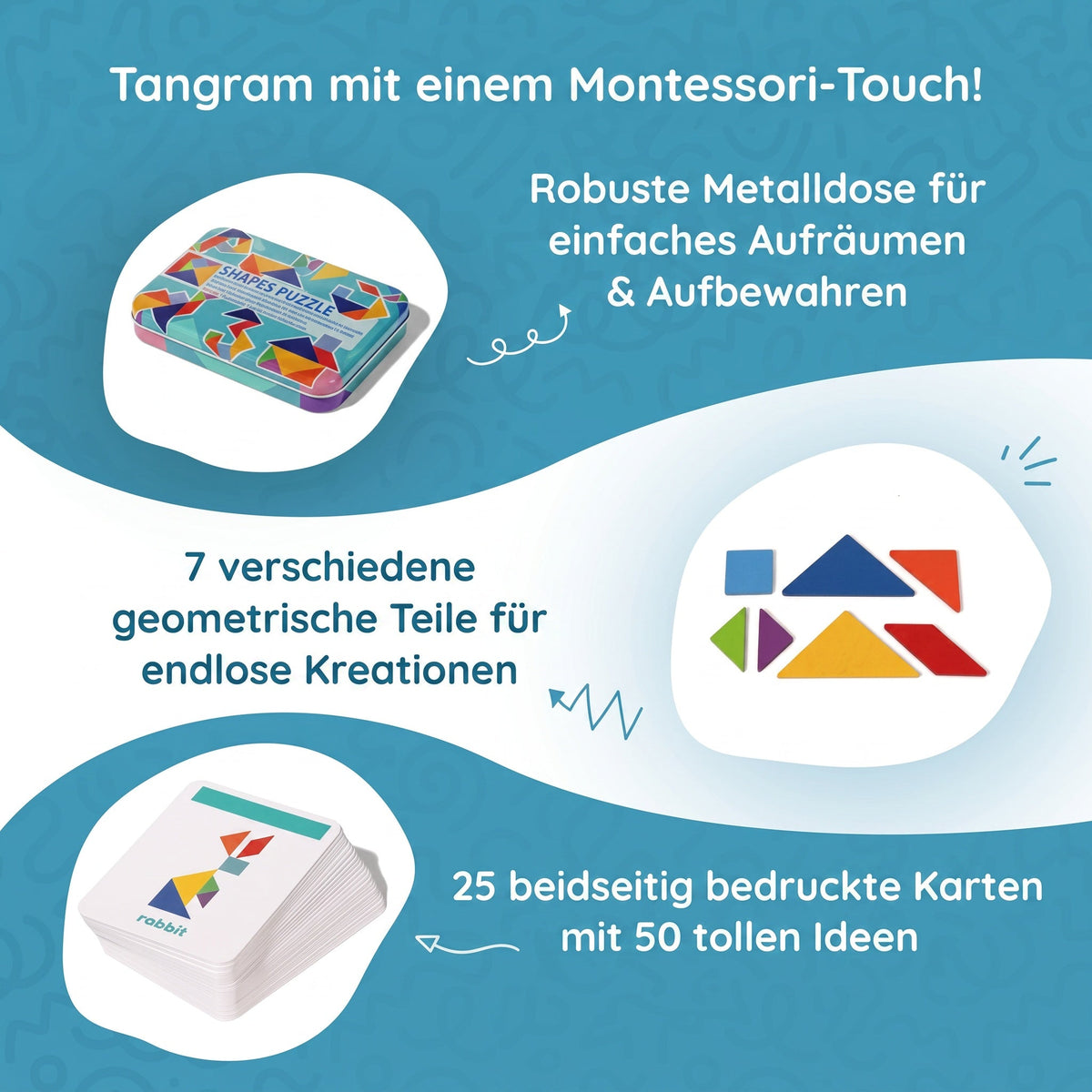 Montessori-tangrampuzzel met 25 kaarten