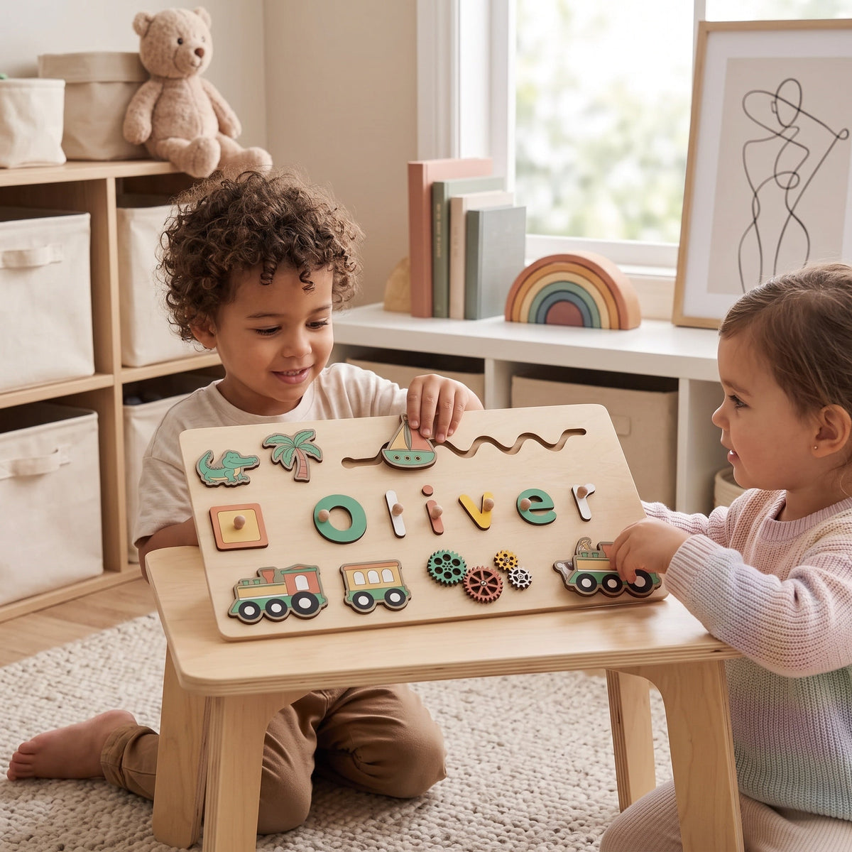 Montessori-naampuzzel van hout