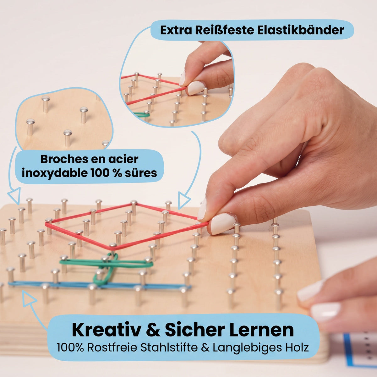Montessori-geometriebord met elastiekjes