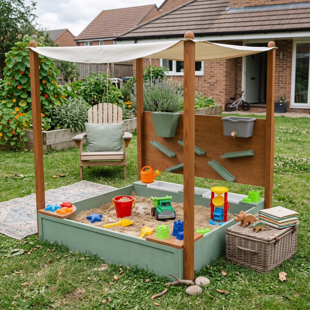 Montessori-zandbak met waterstation