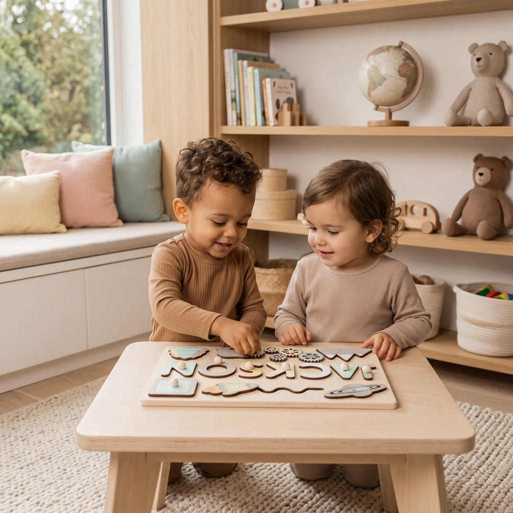 Montessori-naampuzzel van hout