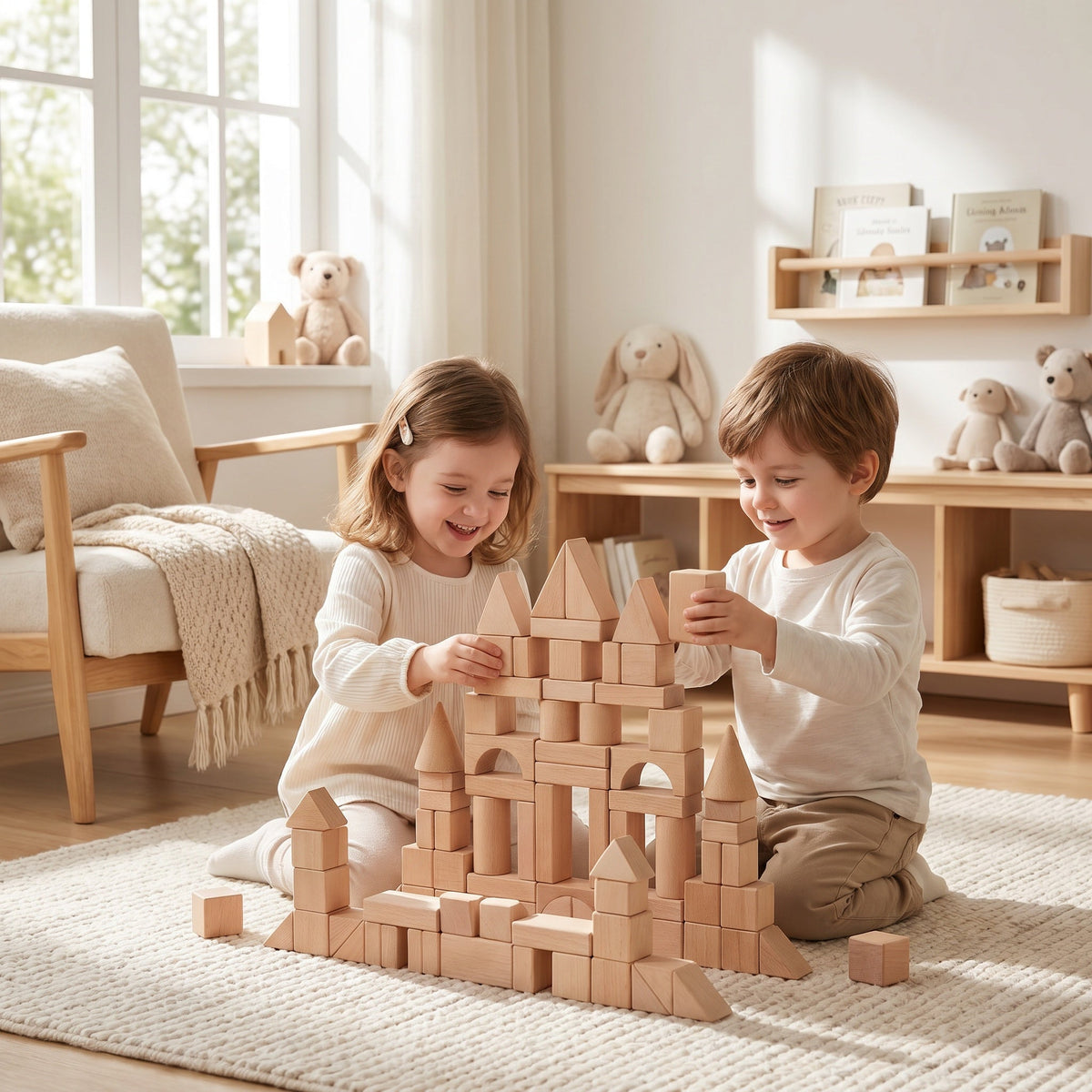 Montessori-bouwstenen van naturel hout