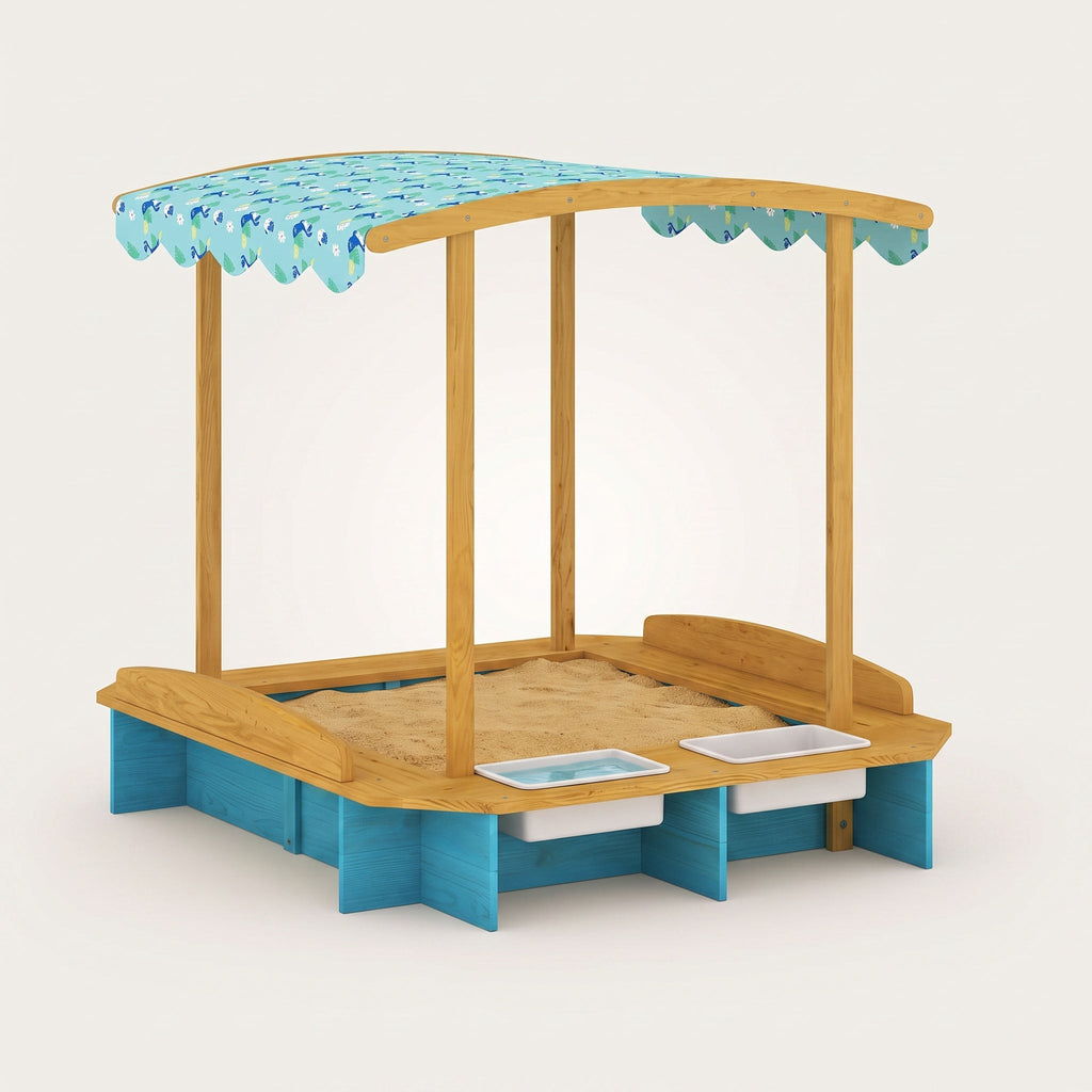 Montessori-zandbak met dak & watergedeelte