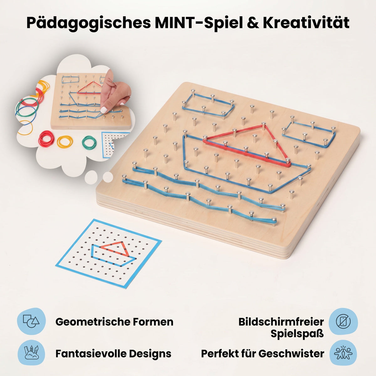 Montessori-geometriebord met elastiekjes