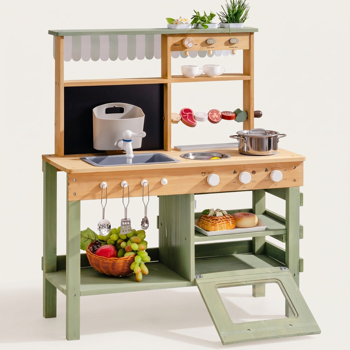 Montessori-houten keuken met spoelbak & oven