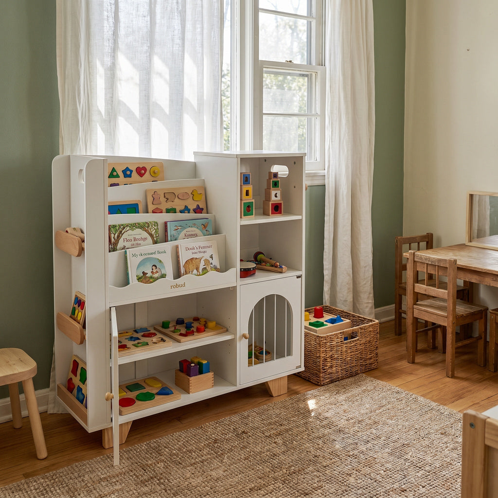 Montessori-boekenrek van hout