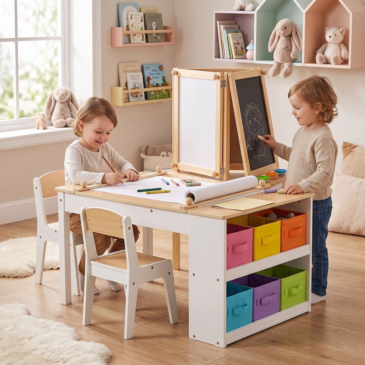 Montessori-activiteitentafel met tekenbord