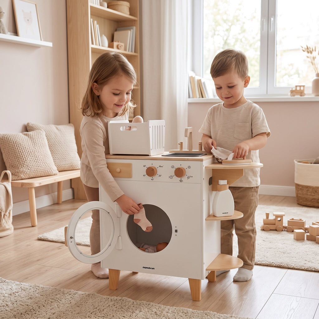 Montessori-houten speelwasmachine
