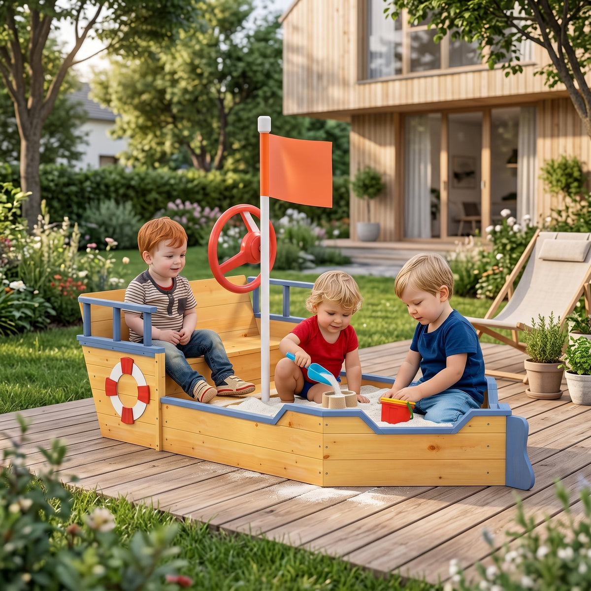 Montessori-zandbak in bootvorm