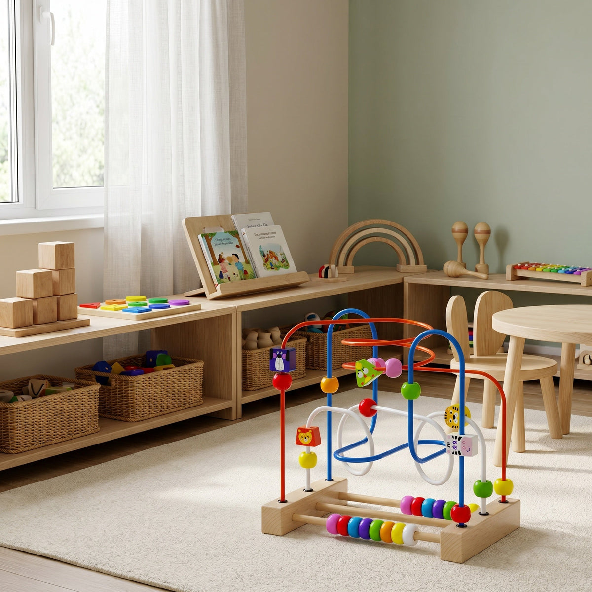 Montessori-motorieklabyrint van hout
