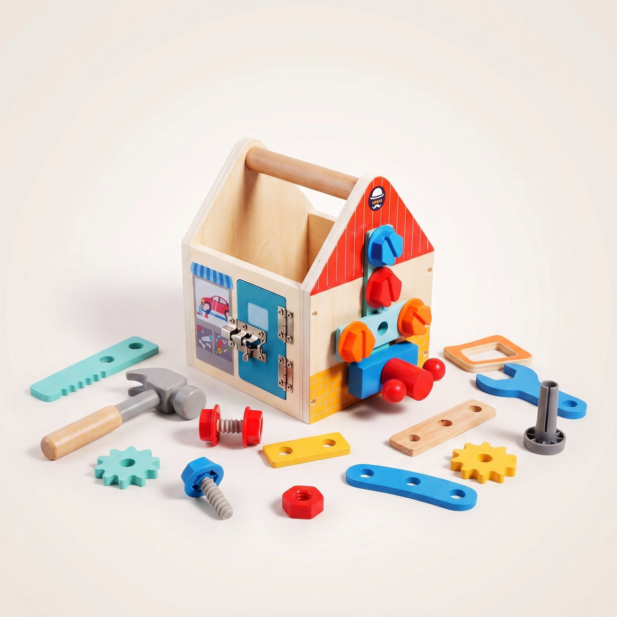 Montessori-gereedschapshuis met bouwonderdelen
