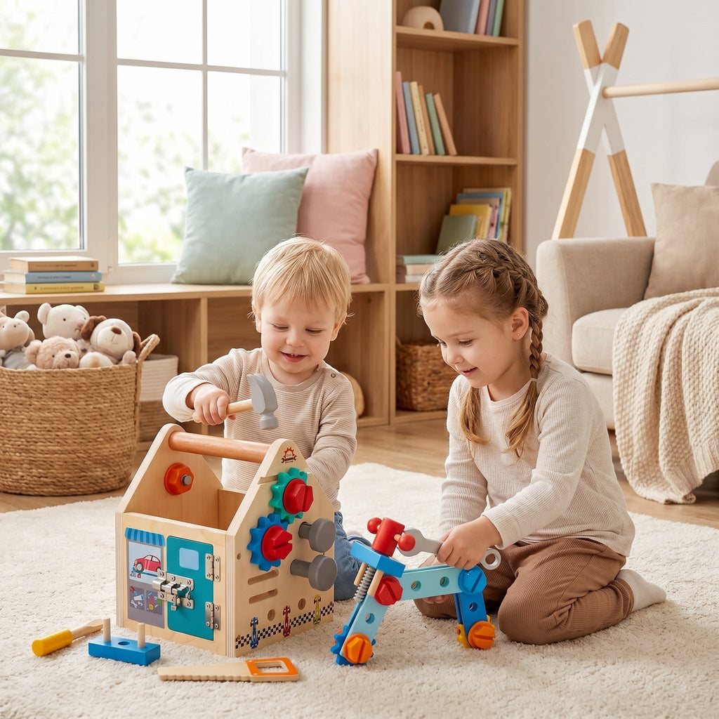 Montessori-gereedschapshuis met bouwonderdelen
