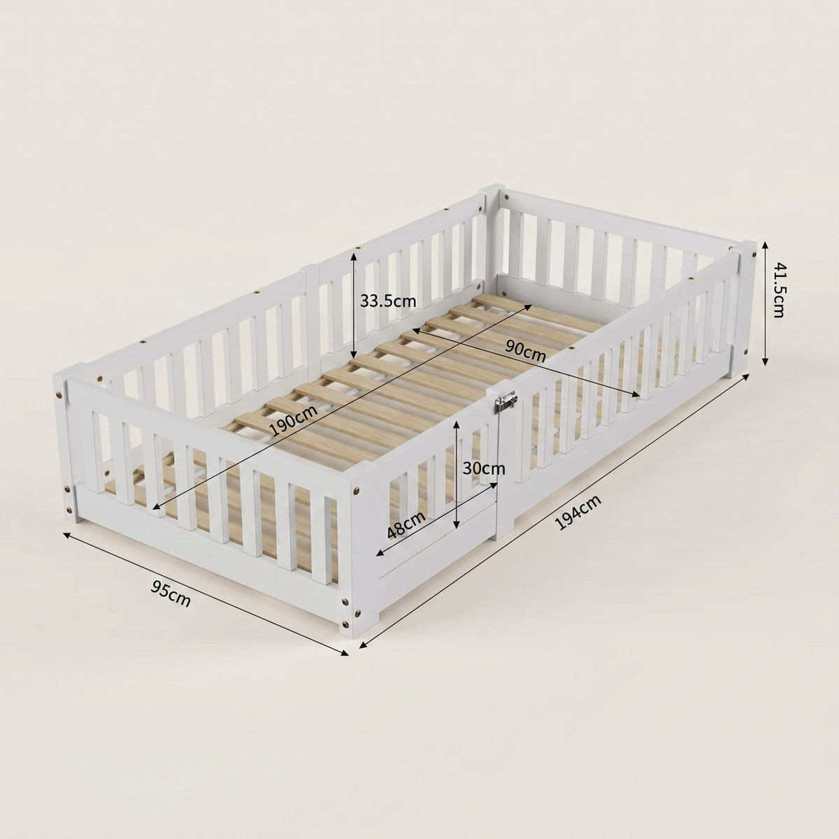 Montessori-vloerbed van wit massief hout