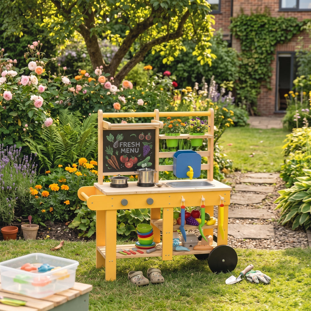 Montessori-tuinwinkel met speelkeuken