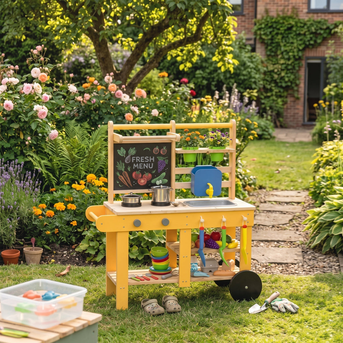 Montessori-tuinwinkel met speelkeuken