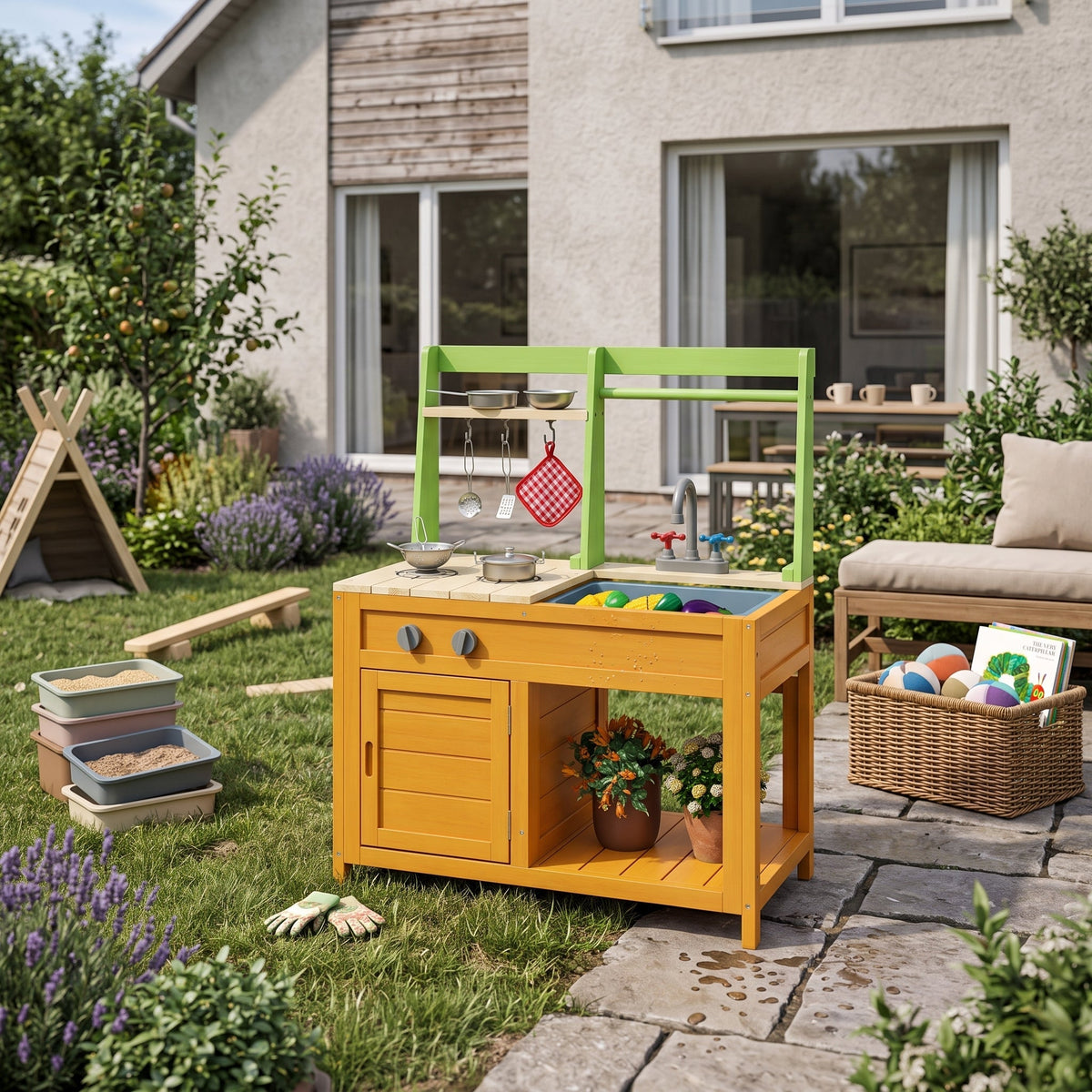 Montessori-buitenkeuken met plantgedeelte