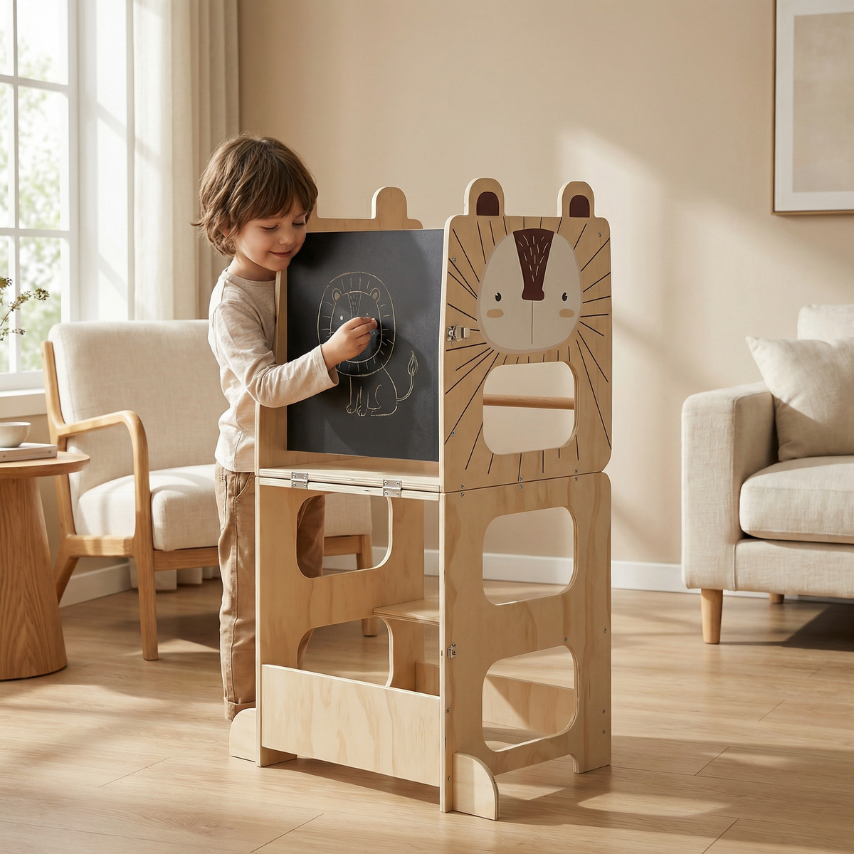 Montessori-leertoren 3-in-1 met tekentafel