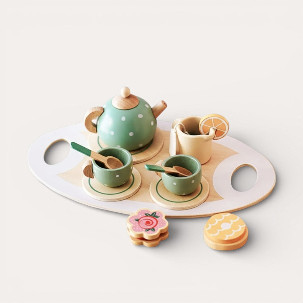 Montessori-theeservies van hout