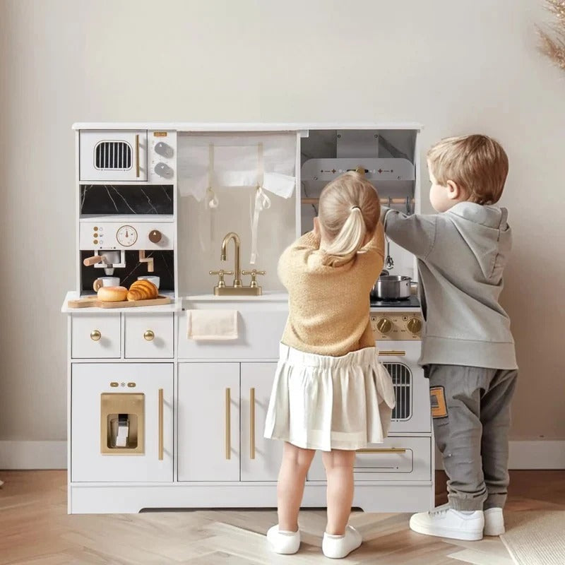 Montessori-houten keuken met spoelbak & opbergruimte