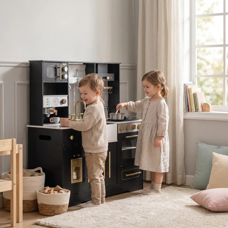 Montessori-houten keuken met spoelbak & opbergruimte