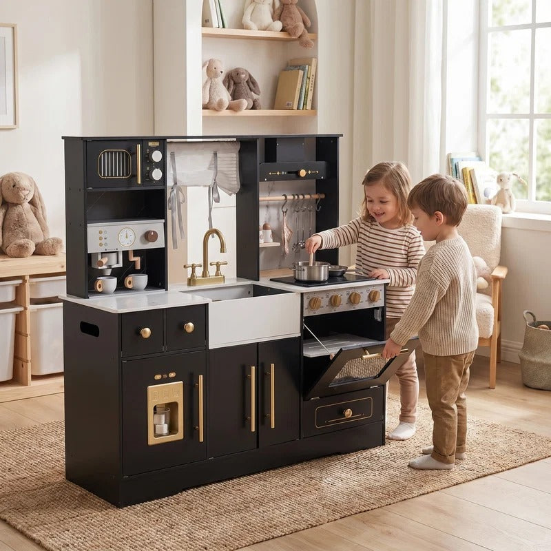 Montessori-houten keuken met spoelbak & opbergruimte