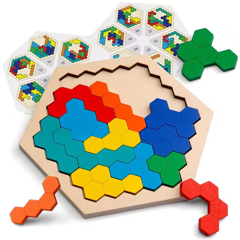 Montessori-zeshoekpuzzel van hout