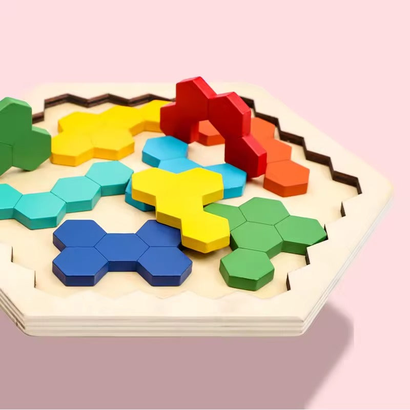 Montessori-zeshoekpuzzel van hout