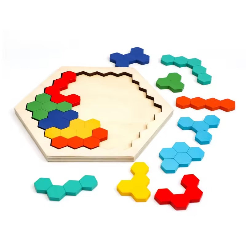 Montessori-zeshoekpuzzel van hout