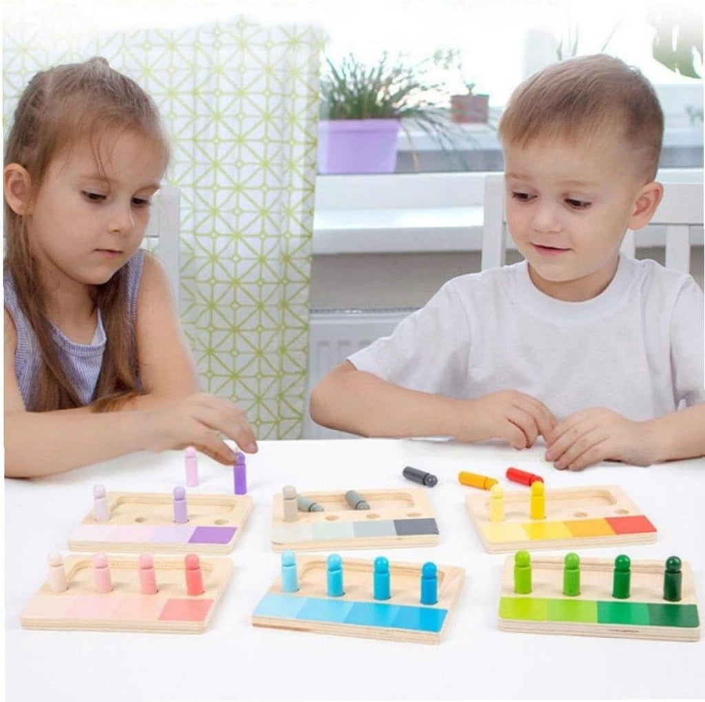 Montessori-kleursorteerspel met houten schijfjes