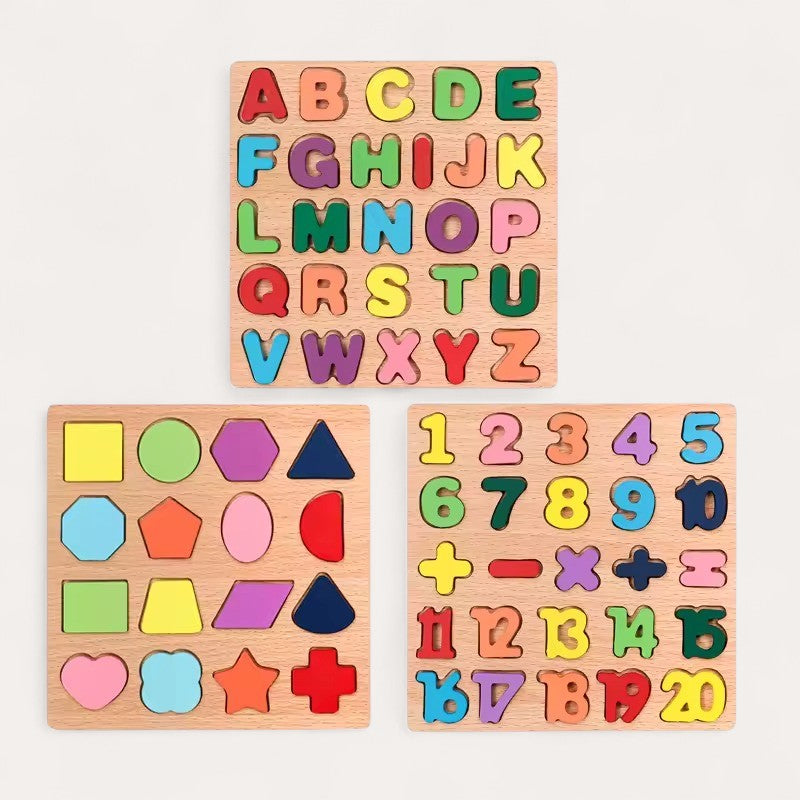 Montessori-leerpuzzels – letters, cijfers & vormen