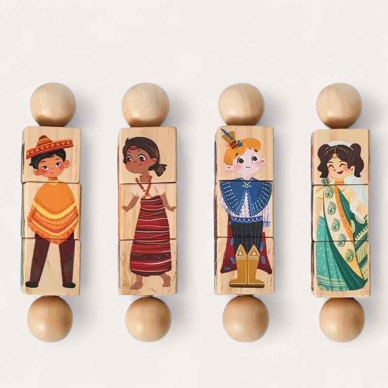 Montessori-houten figurenbouwset
