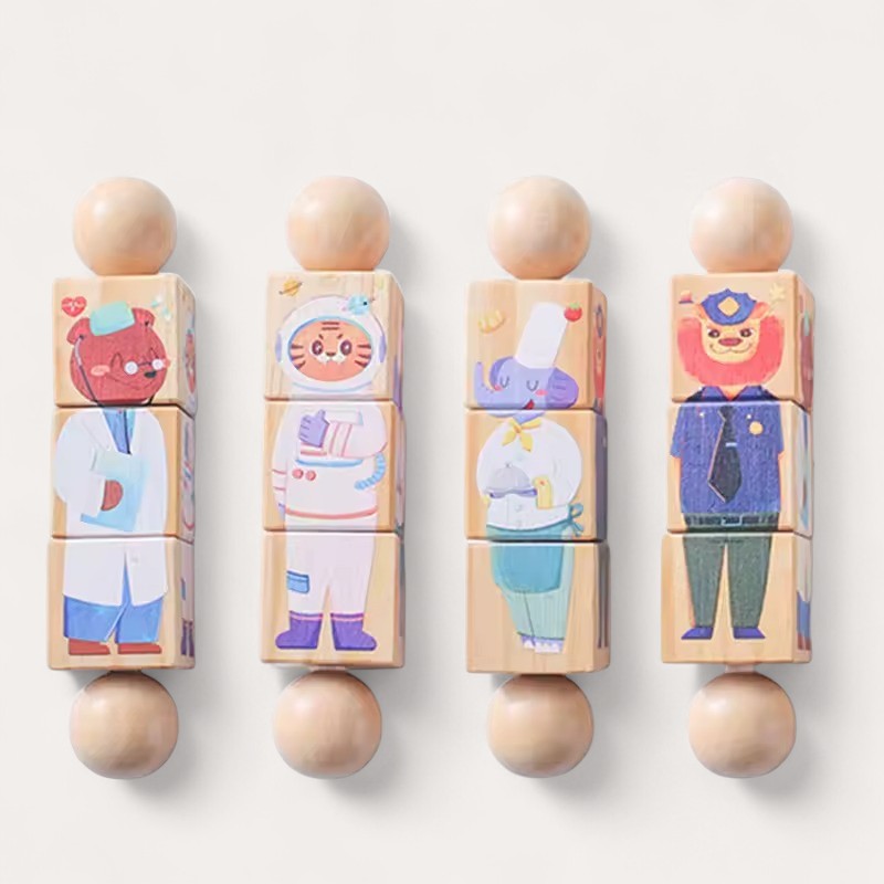 Montessori-houten figurenbouwset