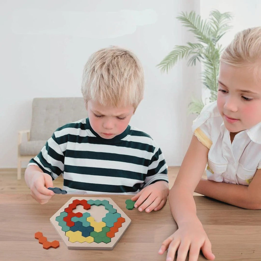 Montessori-zeshoekpuzzel van hout