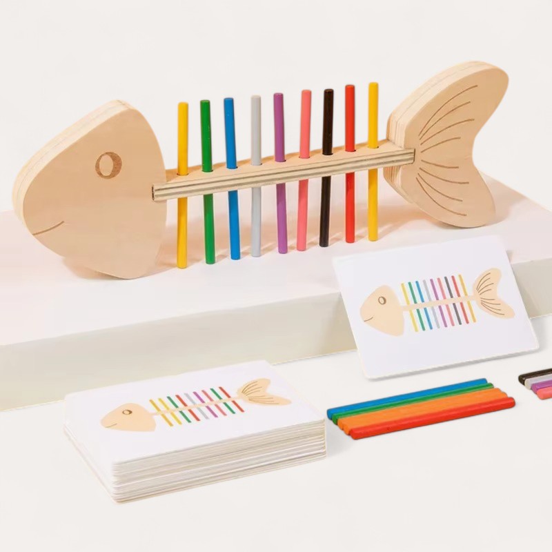 Montessori-visgraatpuzzel met gekleurde staafjes