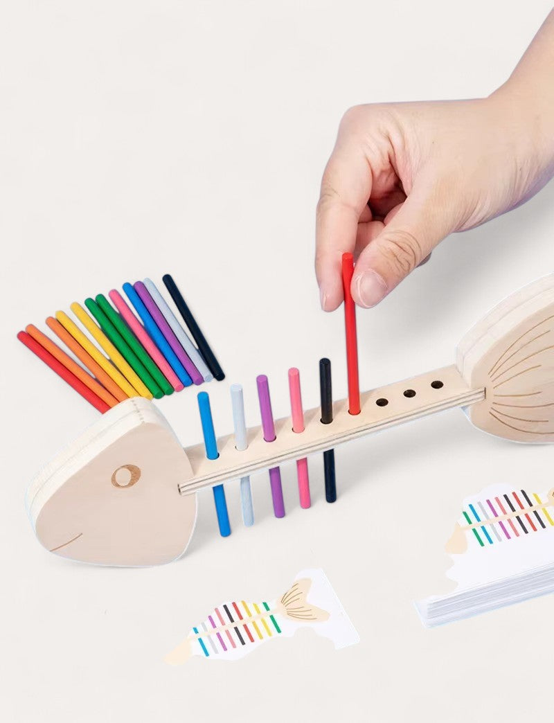 Montessori-visgraatpuzzel met gekleurde staafjes