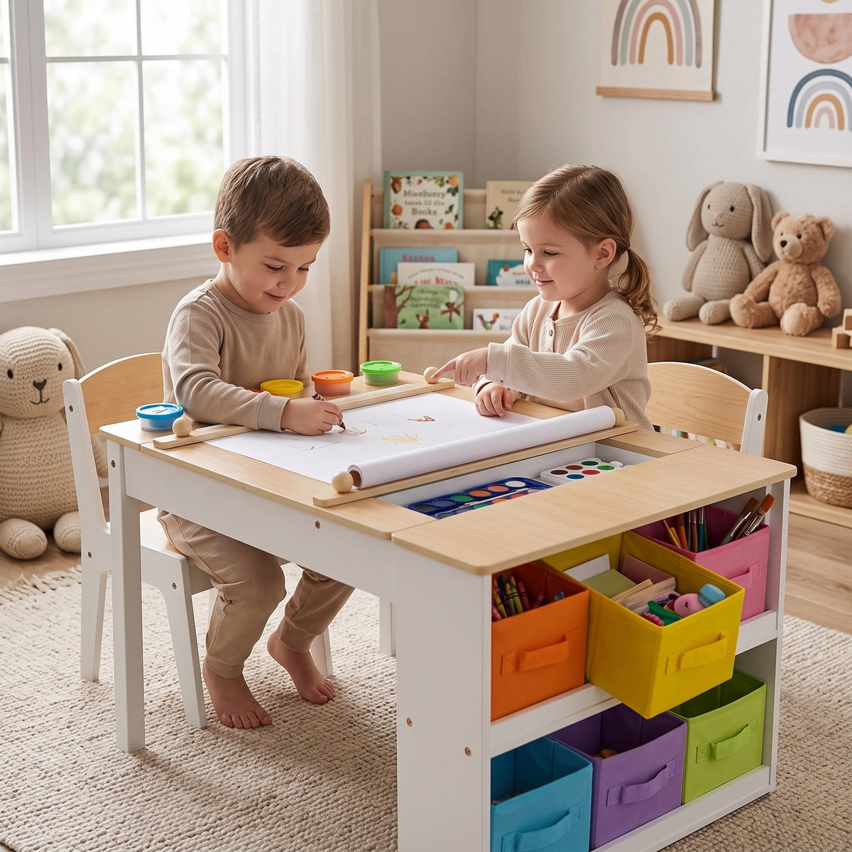 Montessori-activiteitentafel met tekenbord
