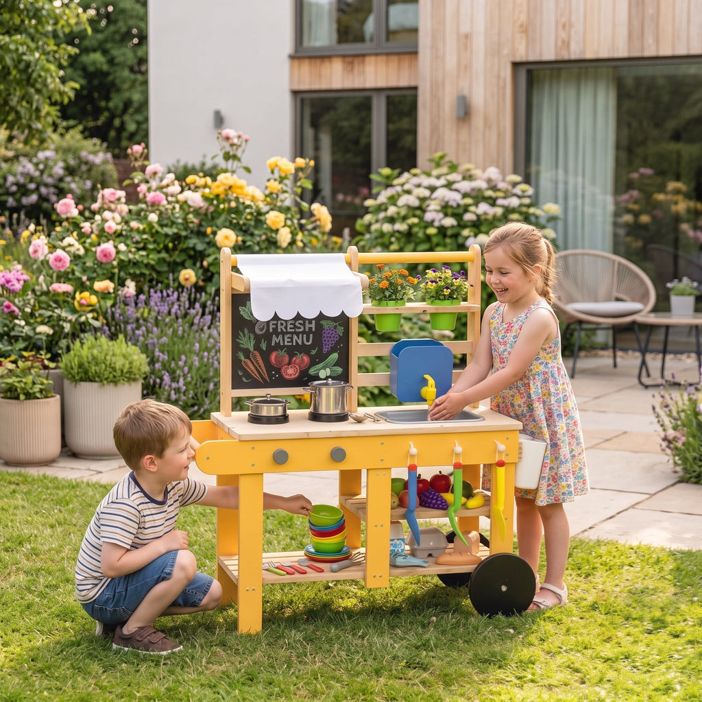 Montessori-tuinwinkel met speelkeuken