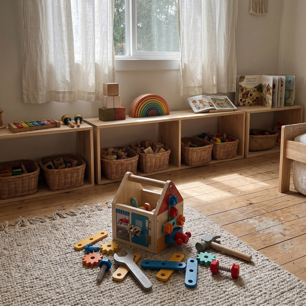 Montessori-gereedschapshuis met bouwonderdelen