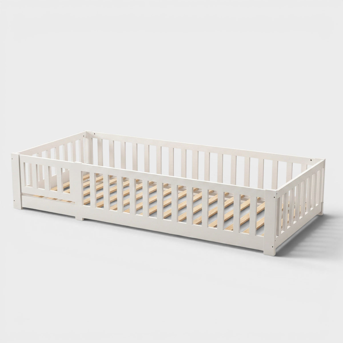 Montessori-vloerbed van wit massief hout