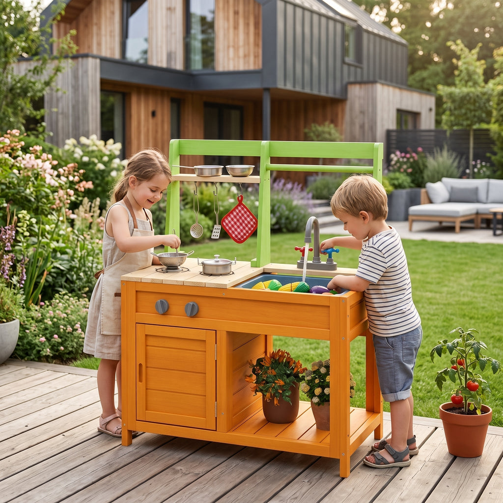 Montessori-buitenkeuken met plantgedeelte