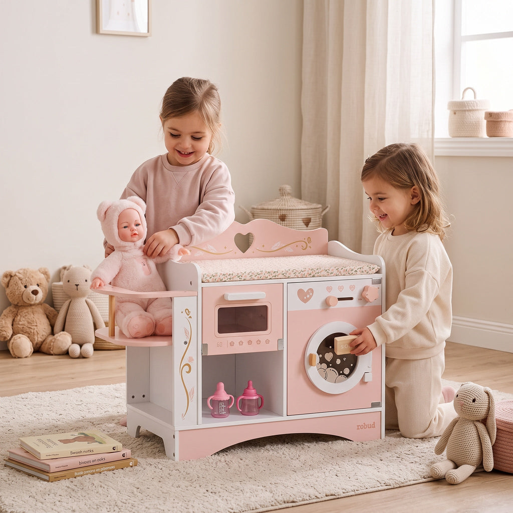 6-in-1 Montessori-poppenverzorgingsstation van hout