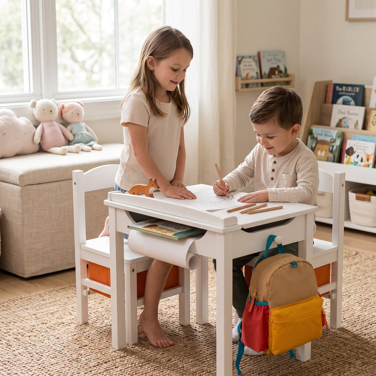 Montessori-bureau met stoel & opbergruimte