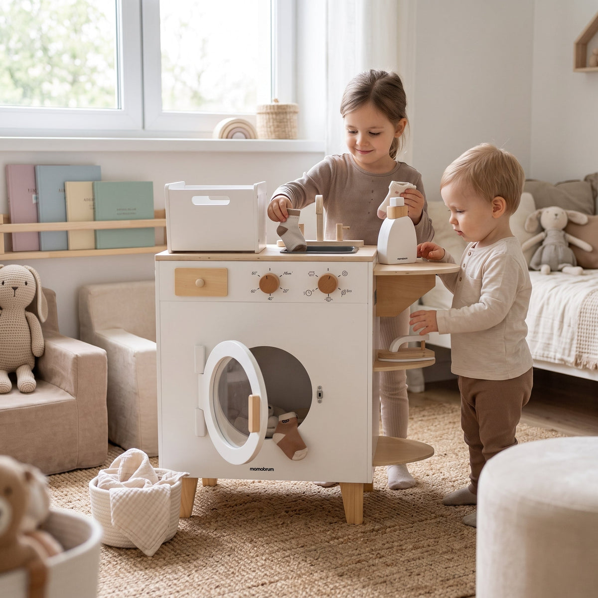Montessori-houten speelwasmachine