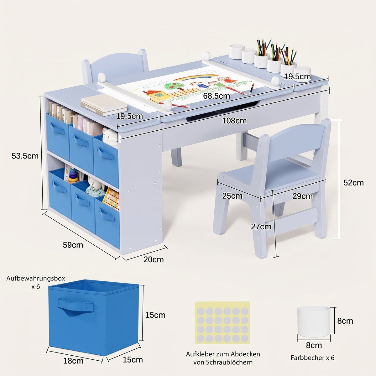 Montessori-activiteitentafel met tekenbord