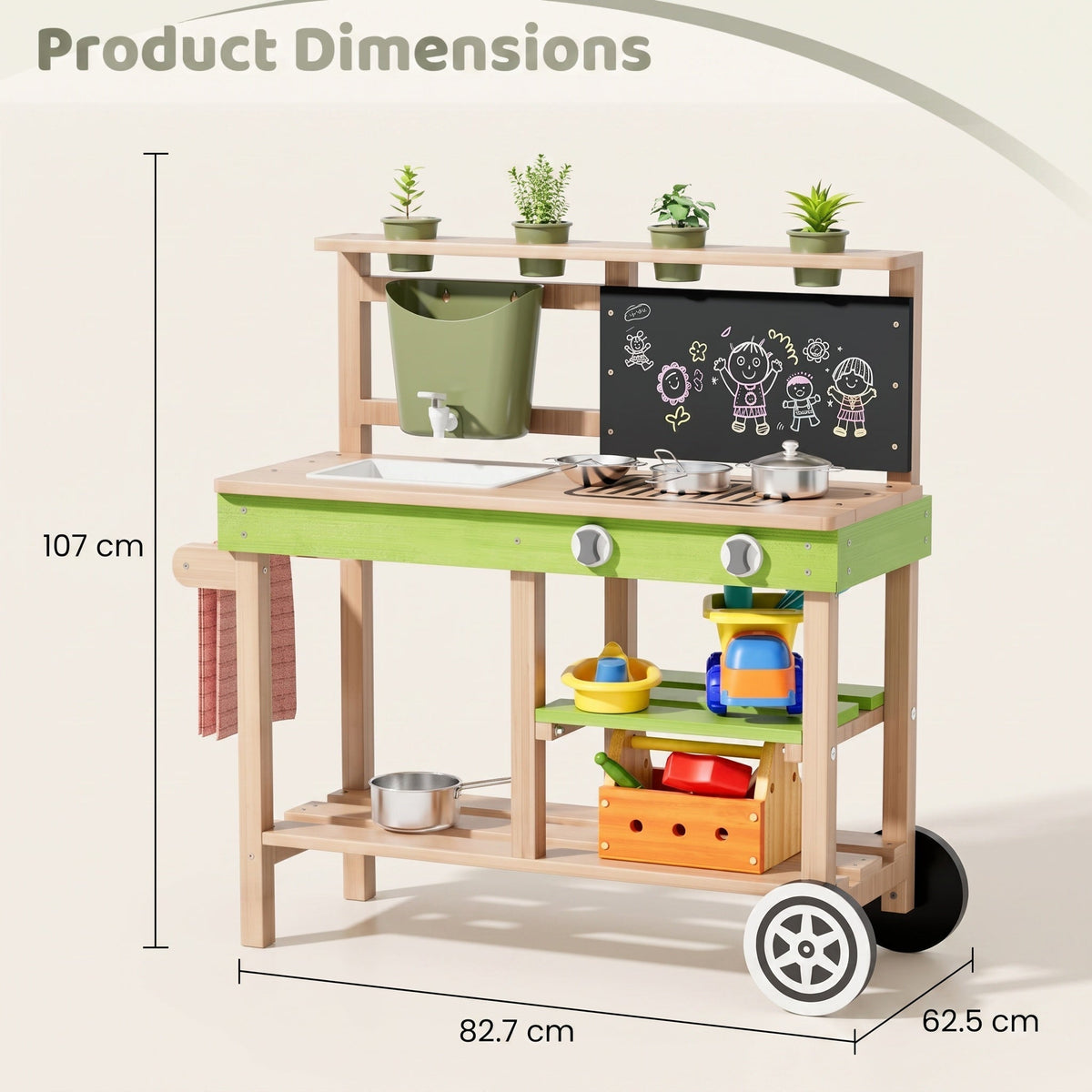 Mobiele Montessori-buitenkeuken met spoelbak
