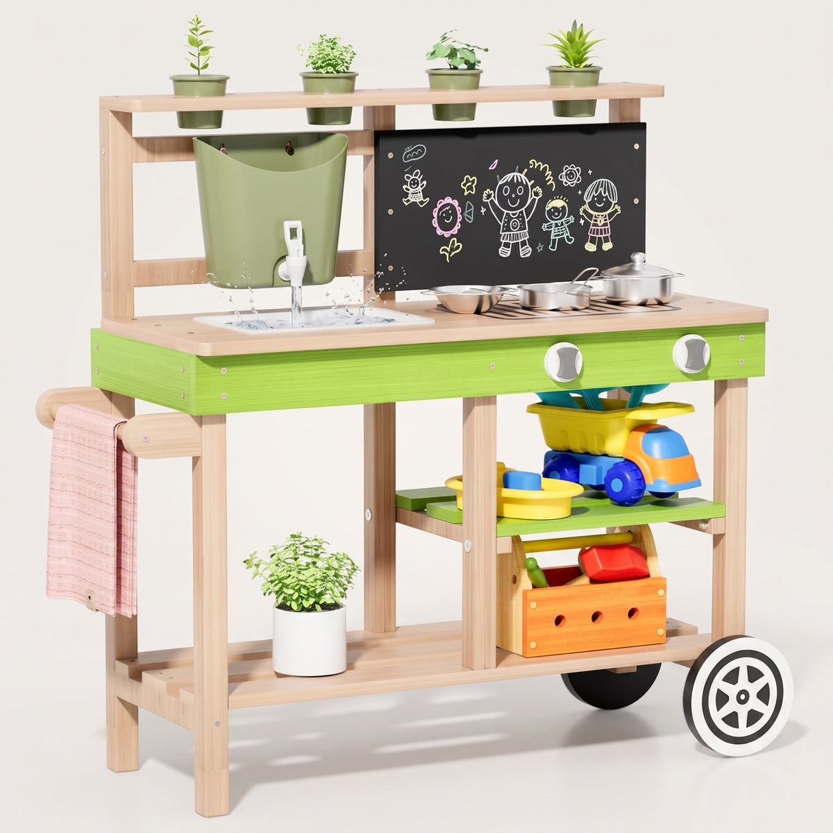 Mobiele Montessori-buitenkeuken met spoelbak