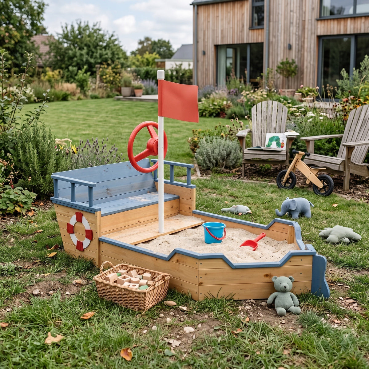 Montessori-zandbak in bootvorm