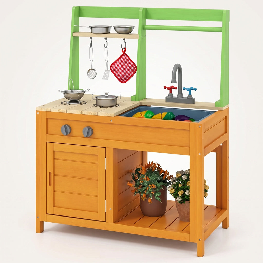 Montessori-buitenkeuken met plantgedeelte