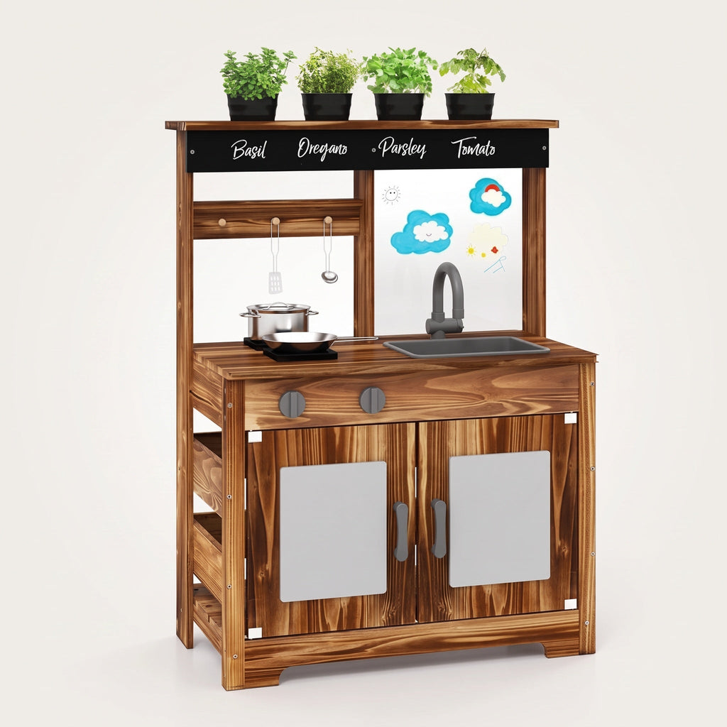 Montessori-houten keuken met spoelbak & kruidenvak